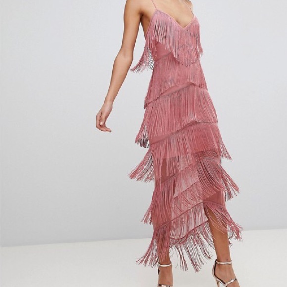 ASOS Dresses & Skirts - ASOS fringe mesh straps maxi bodycon dress